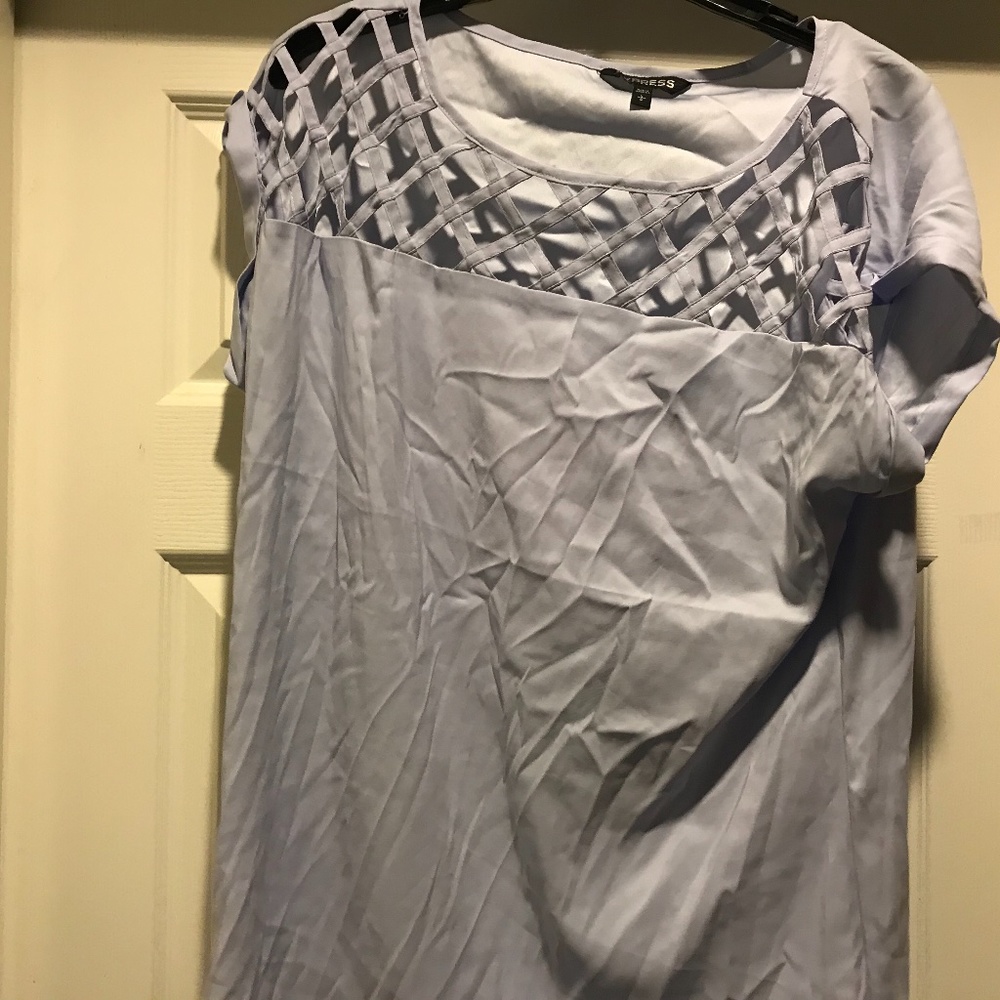 Express Light Blue Silk Like Lattice Top. Like New. Blouse